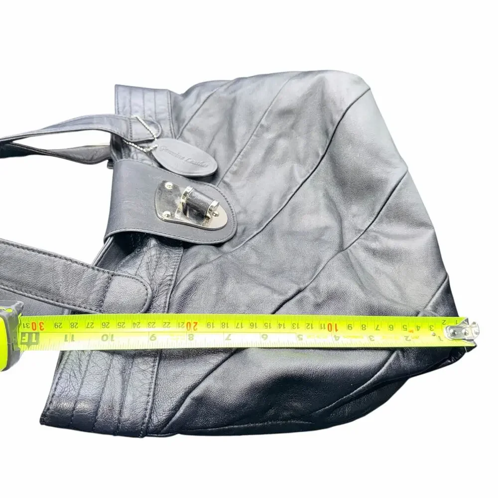 Pelle Studio Black Leather Tote Shoulder Bag Silver Turnlock